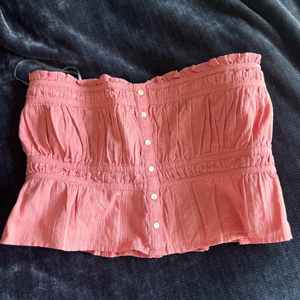 American Eagle M Coral Pink Smocked Back Tube Top